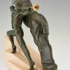 L’appel sculpture Art Deco homme à la trompette et cheval