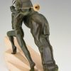 Art Deco sculptuur man met trompet en paard