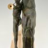 Art Deco sculptuur man met trompet en paard