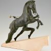 L’appel sculpture Art Deco homme à la trompette et cheval