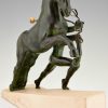 Art Deco sculptuur man met trompet en paard