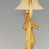 Art Nouveau gilt bronze lamp with lady and cupid