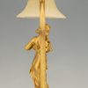 Art Nouveau lampe bronze doré femme et cupidon