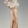 Art Deco Skulptur Keramik Frau mit Blumen
