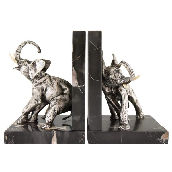 Art Deco bronze serre livres éléphants