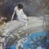Aquarel Malerei Frau am Teich