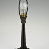 Art Deco wrought iron and glass table lamp.