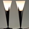 Pair of Art Deco table lamps glass and wrought iron