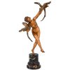 Sculpture en bronze Art Deco danseuse nue aux perroquets