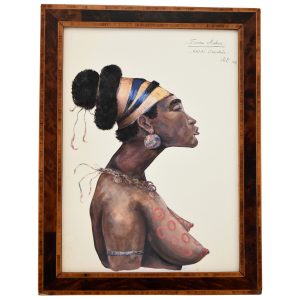 Art Deco gouache painting African woman with  Mangbetu hairstyle