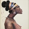 Art Deco gouache Afrikaanse vrouw met Mangbetu haarstijl