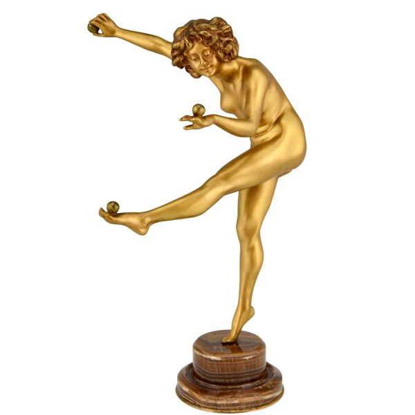 Art Deco bronze sculpture nude dancer juggling with 3 balls