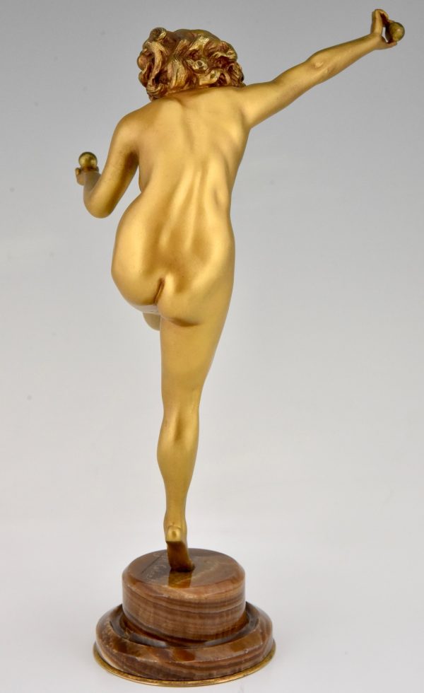 Art Deco bronze sculpture nude dancer juggling with 3 balls