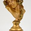 Art Nouveau bronzen vrouwenbuste met bloemen