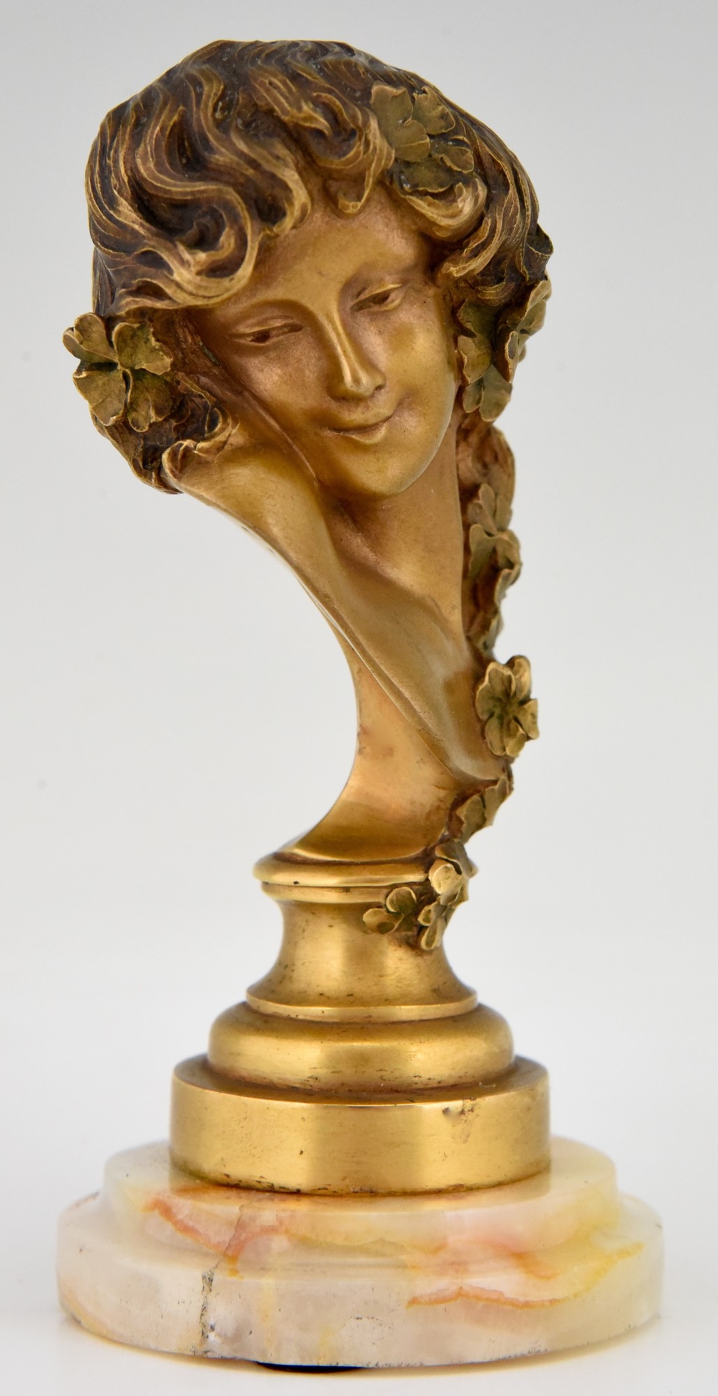Sculpture bronze buste femme orientaliste corset fleurs signée