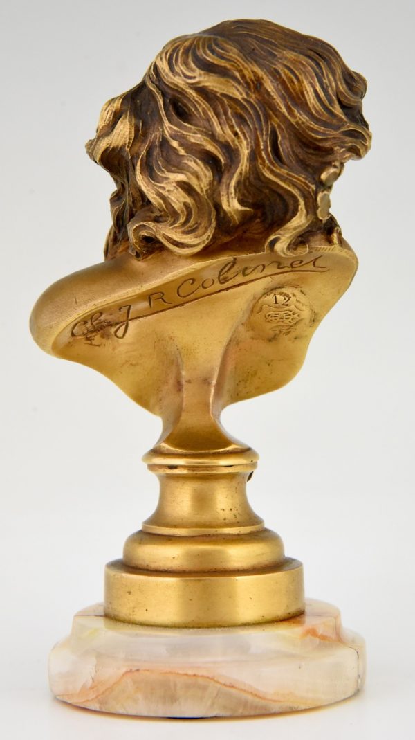 Art Nouveau bronze bust woman with flowers