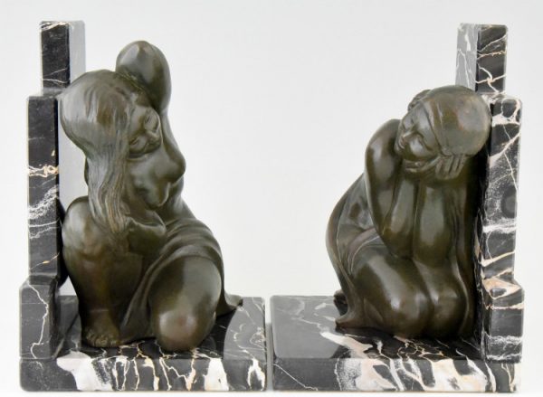 Art Deco bronze bookends with nudes