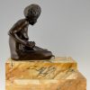 Art Deco Bronze Skulptur Afrikanische Frauenakt mit Würfel