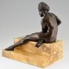 Sculpture Art Deco bronze femme nue Africaine avec dés