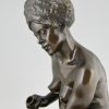 Art Deco Bronze Skulptur Afrikanische Frauenakt mit Würfel