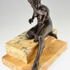Sculpture Art Deco bronze femme nue Africaine avec dés