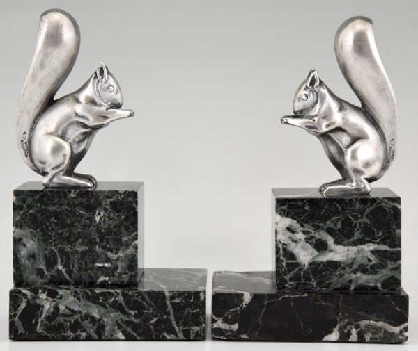 Art Deco silvered bronze squirrel bookends