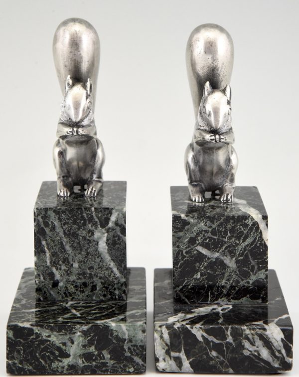 Art Deco silvered bronze squirrel bookends