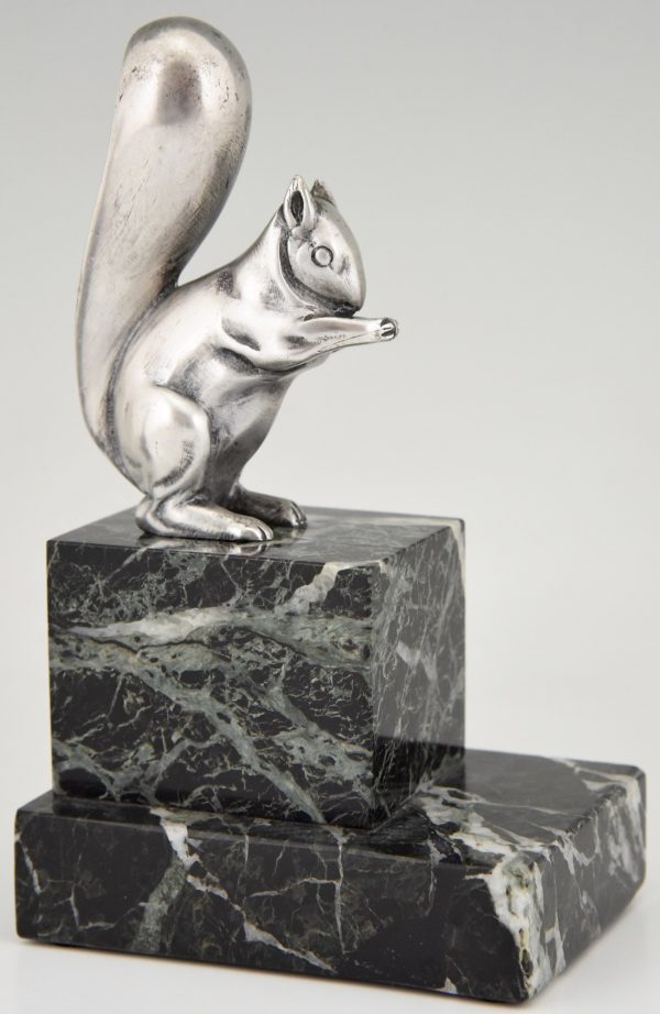 Art Deco silvered bronze squirrel bookends