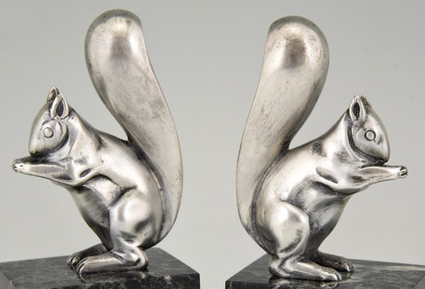 Art Deco silvered bronze squirrel bookends