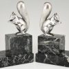 Art Deco serre livres en bronze argenté écureuil