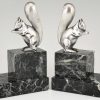 Art Deco silvered bronze squirrel bookends