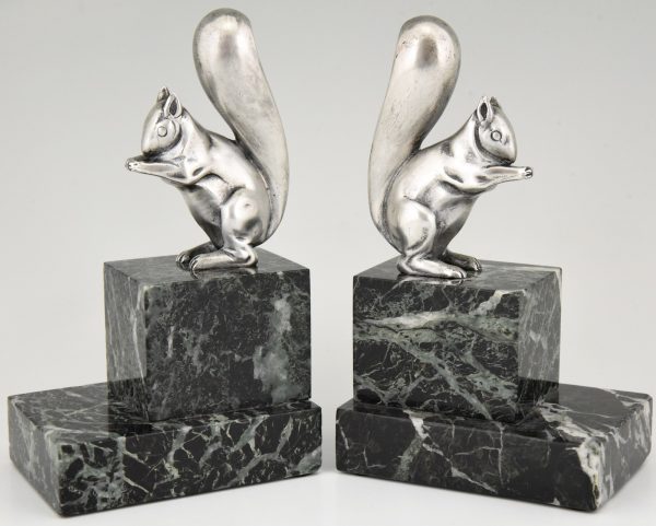 Art Deco silvered bronze squirrel bookends