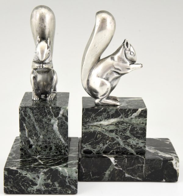 Art Deco silvered bronze squirrel bookends