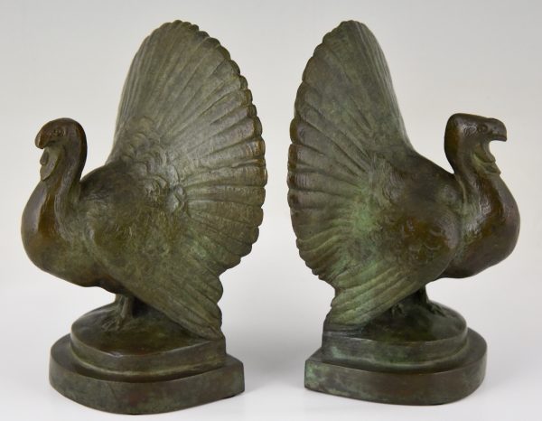 Art Deco bronze turkey bookends