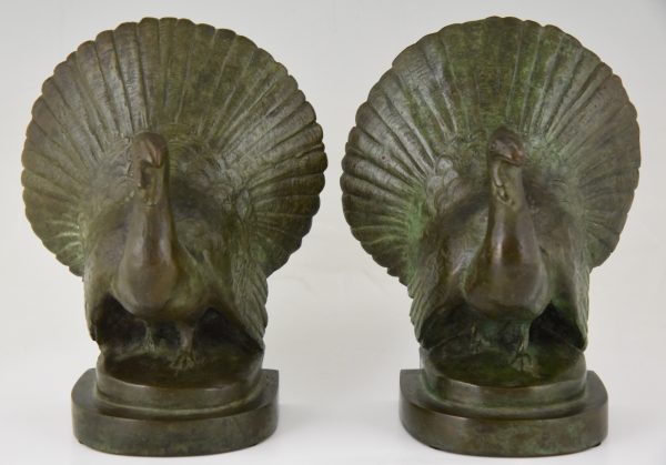 Art Deco bronze turkey bookends