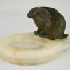 Art Deco tray with bronze rabbit