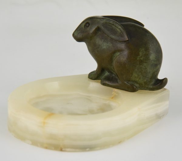 Art Deco tray with bronze rabbit