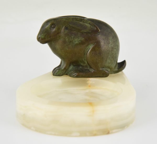 Art Deco tray with bronze rabbit