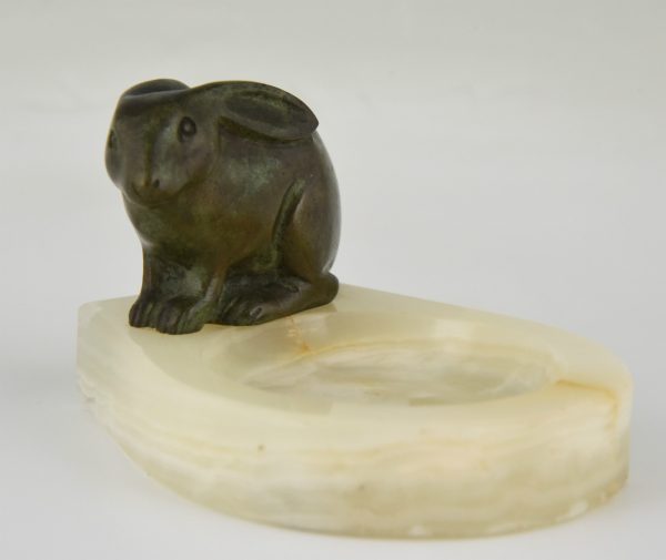 Art Deco tray with bronze rabbit