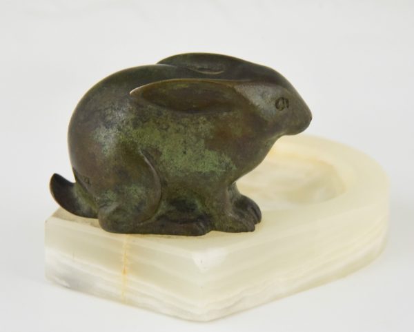 Art Deco tray with bronze rabbit