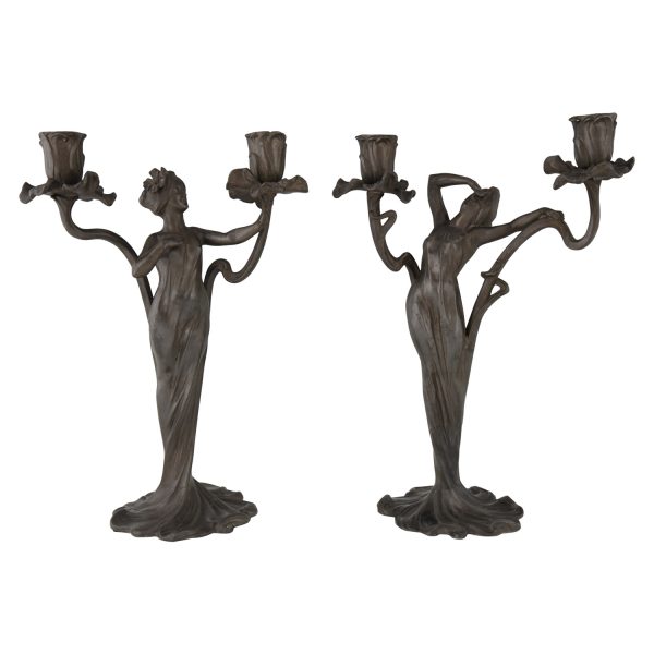 Art Nouveau candelabra with ladies and flowers