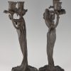 Art Nouveau candelabra with ladies and flowers