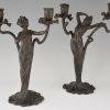 Art Nouveau candelabra with ladies and flowers