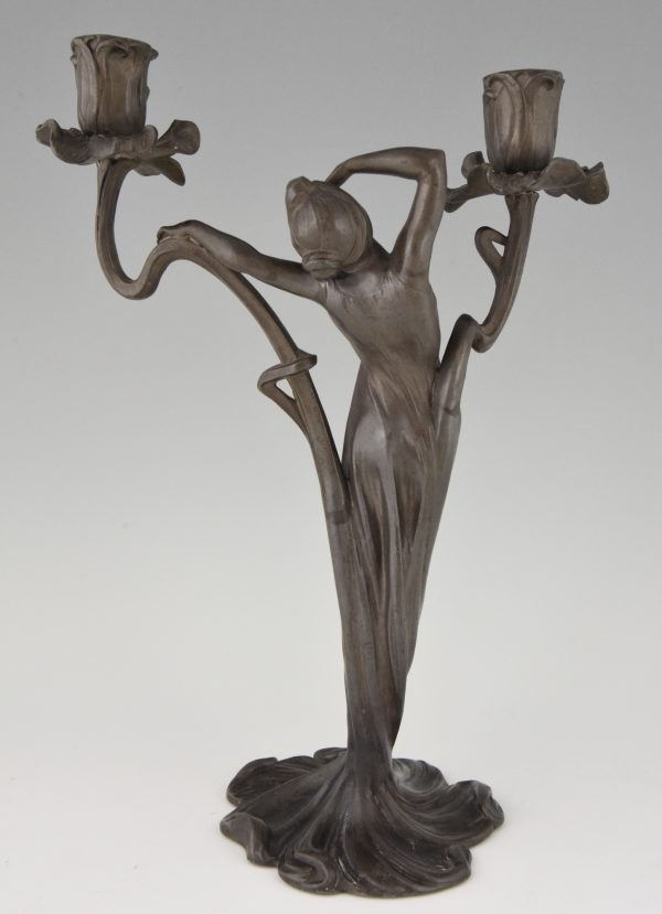 Art Nouveau candelabra with ladies and flowers