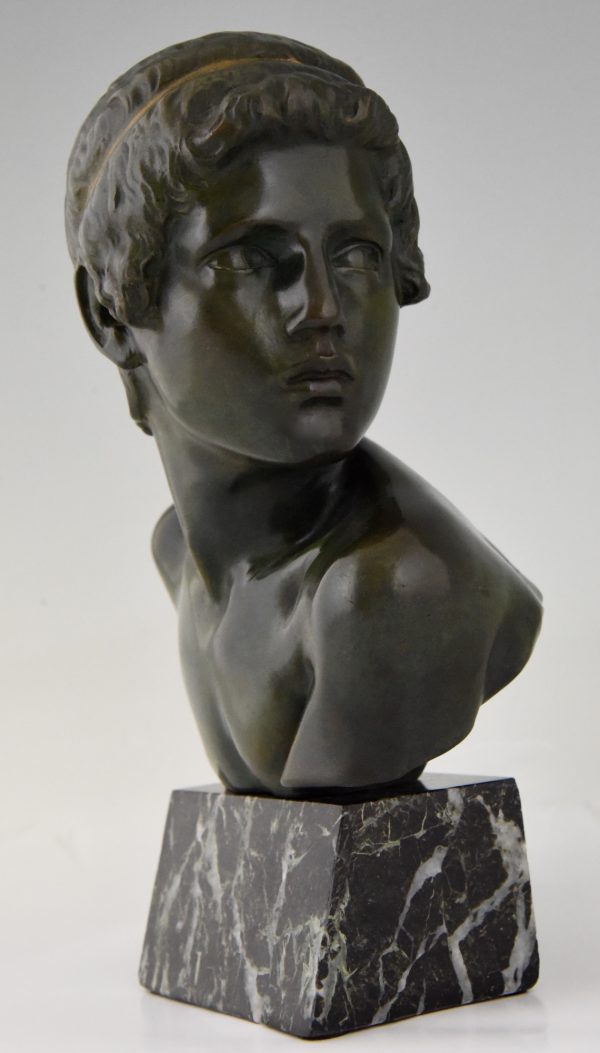 Art Deco bronze bust young boy Achilles