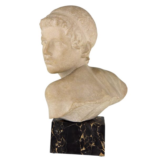 Art Deco marble bust of a boy, the child Achilles