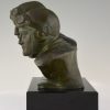 Art Deco bronze sculpture bust of two pilots aviators Costes and Bellonte