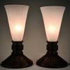 A pair of Art Deco wrought iron & glass table lamps