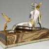 Art Deco bronze sculpture nude with parrots.