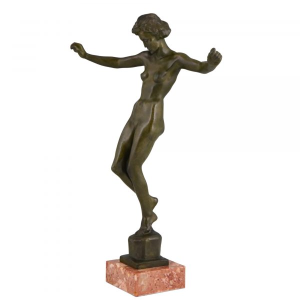 Art Deco bronze sculpture of a nude dancer